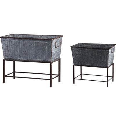Rustic Metal Planter With 2 Pieces And Stands, Suitable For Decorating Your Living Space, Elevated Planters Easy Reach Of Gorgeous Botanicals, Iron Material Weathered Look, L:20X12x19.5"