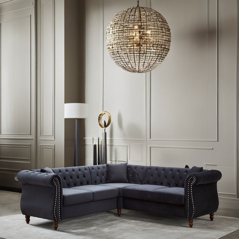 Canapé modulaire 3 pièces Joneka, Velours noir