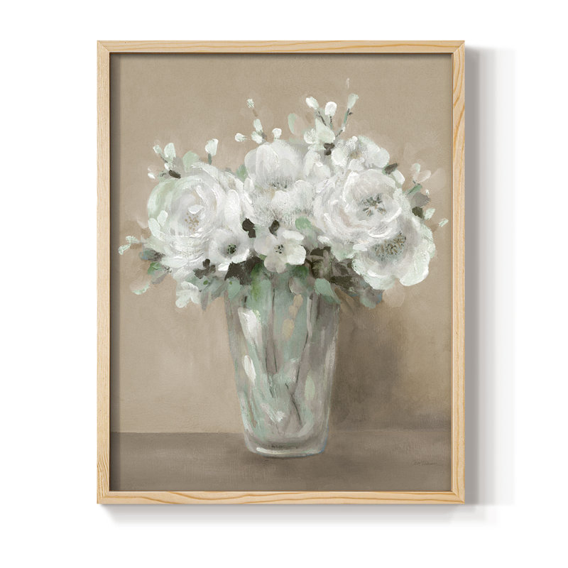 Reproduction encadrée de fleurs blanches - bois massif, Naturel, H 15 po x l 12 po