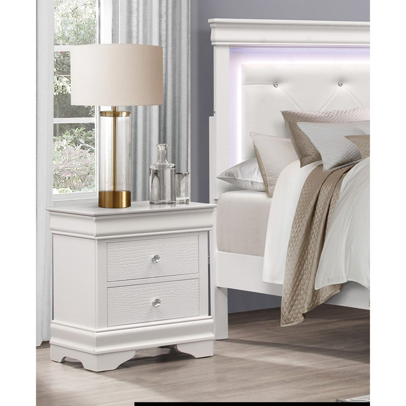 Ornement 3 tiroirs 3 tiroirs blanc pour chambre à coucher avec faux devant en alligator