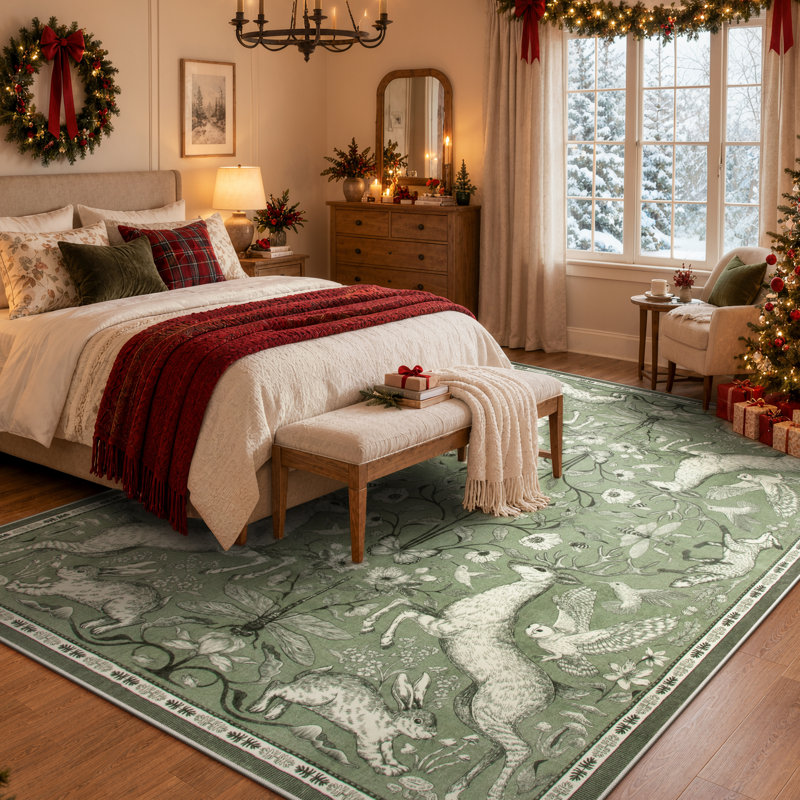 Goldene Morris Inspired Woodland Animal Washable Area Rug with Non-Slip Backing for Living Room, Bedroom and Kidsroom