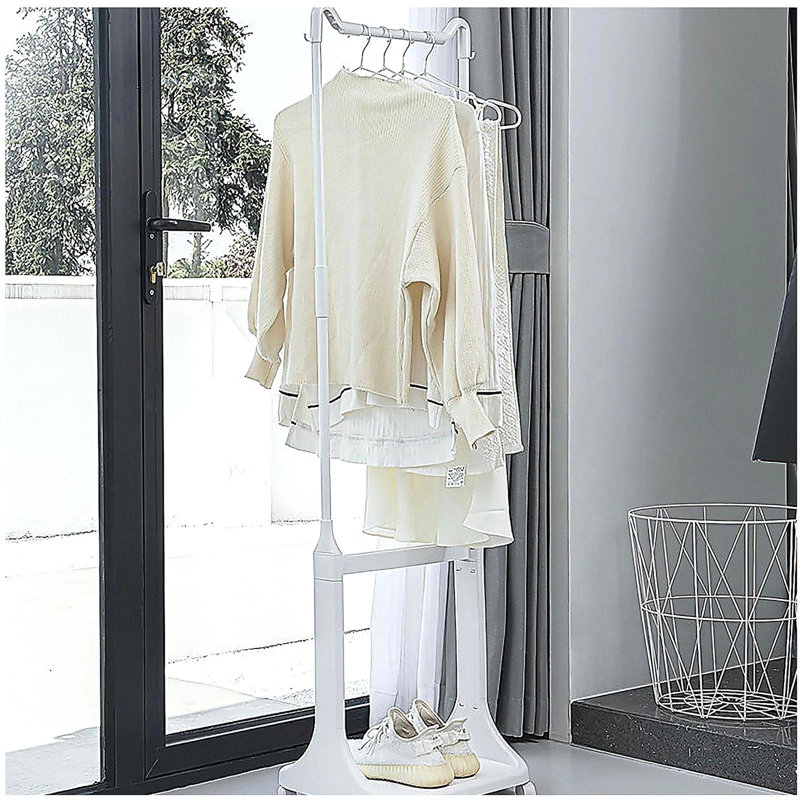 2-Tier Laundry Hamper Sorter with Hanging Bar, Rolling Laundry Baskets with Wheels Removable, Stackable Laundry Cart Organizer and Storage for Small Space, Dorm, Closet, Bathroom