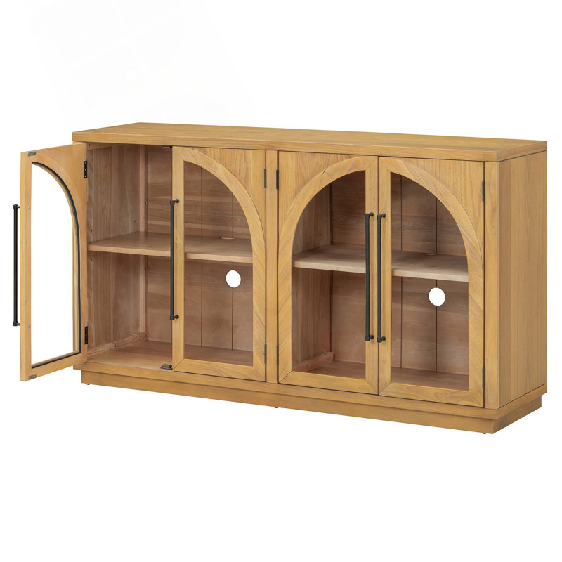 Buffet décoratif 4 portes, grande armoire de rangement avec portes en verre, armoire arquée avec tablettes réglables