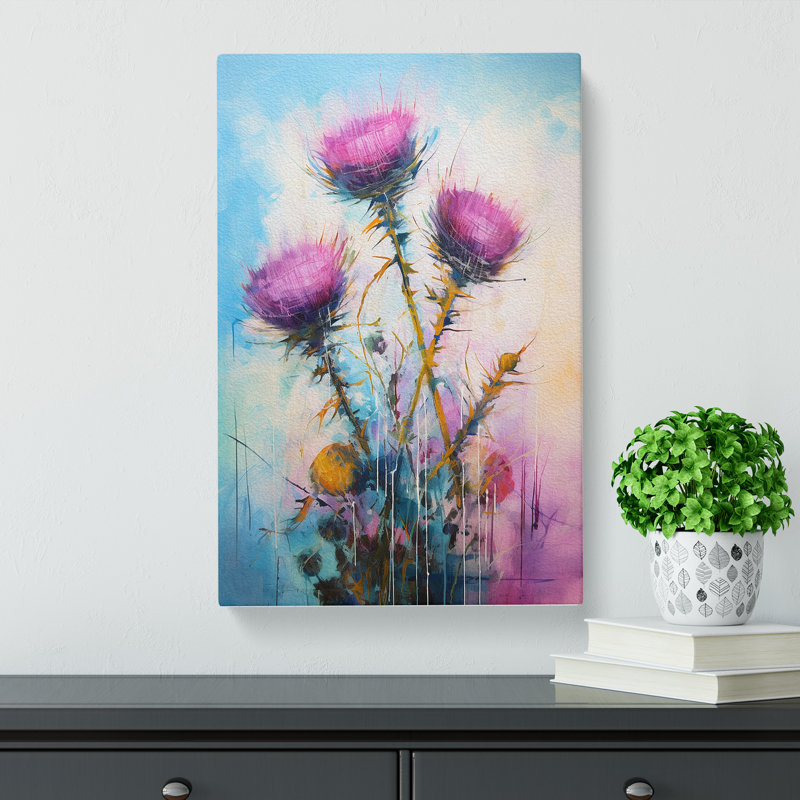 Thistle Action Painting - Wrapped Canvas, 50cm H x 35cm W x 3cm D