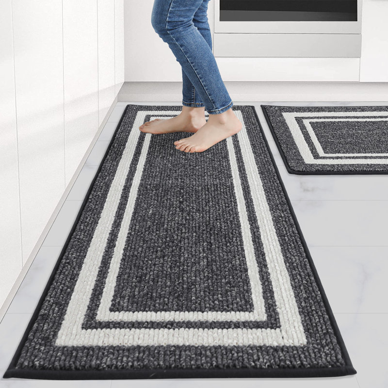 Modern & Contemporary Non-Skid Kitchen Mat, Dark Grey, Rectangle 609.6cm x 914.4cm + 50.8cm x 121.9cm