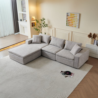 Canapé modulaire surdimensionné en forme de L de 131,3 po, revêtement en lin, rembourrage en mousse haute résilience et en duvet, siège profond, housse amovible et lavable, assemblage personnalisable et sans outils pour le salon