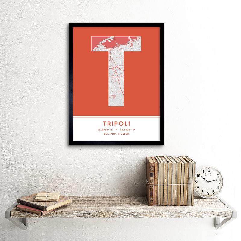 Tripoli City Map Tripoli Orange by Wee Blue Coo - Single Picture Frame Typography