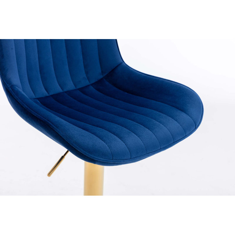 Tabouret de bar chromé à hauteur réglable avec repose-pieds chromé et base pivotante, ensemble de 2, Bleu