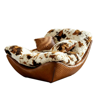 47.24" Italian‑Luxury Style, Brown‑White Cow‑Print Faux Fur with Metal Frame, Reclining & Sleeping‑Available Single Sofa Chair, Leisure Lounge Chair for Living Room