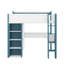 Lit mezzanine double en bois avec tablettes de rangement intégrées, portemanteaux et bureau-1497277532