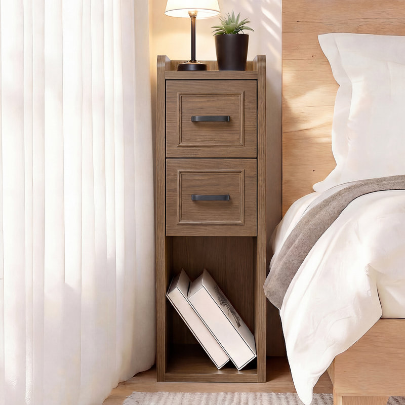 Narrow White Nightstand, Wood Slim Bedside Tables For Small Bedroom, Modern End Table With Drawers, Perfect For Apartments