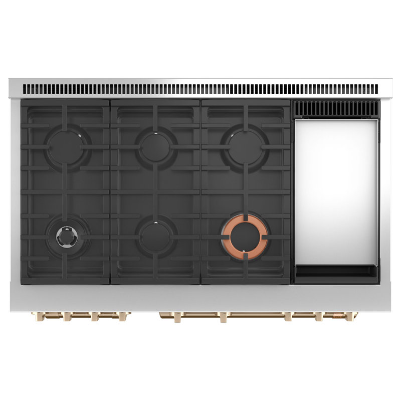 Café 48" Dual Fuel Sealed Burners Double Oven, Matte White, Brushed Bronze