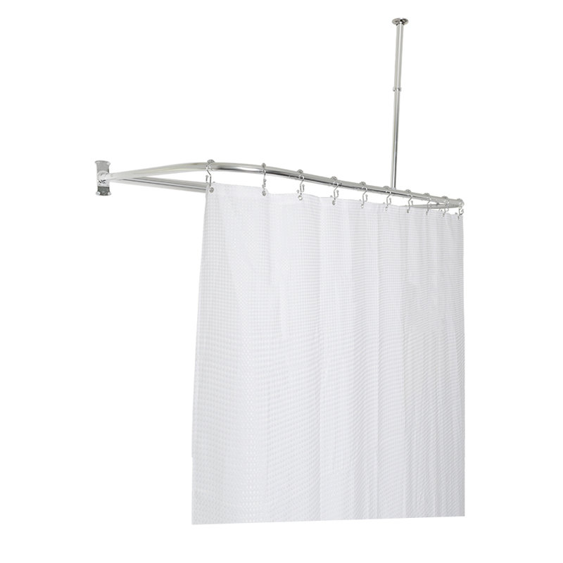 Chrome 60" D-Shape Ceiling Mounted Shower Curtain Rod