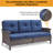 73.4" Wide Outdoor Wicker Sofa, Patio Outdoor Couch With Blue Cushions For Porch Garden