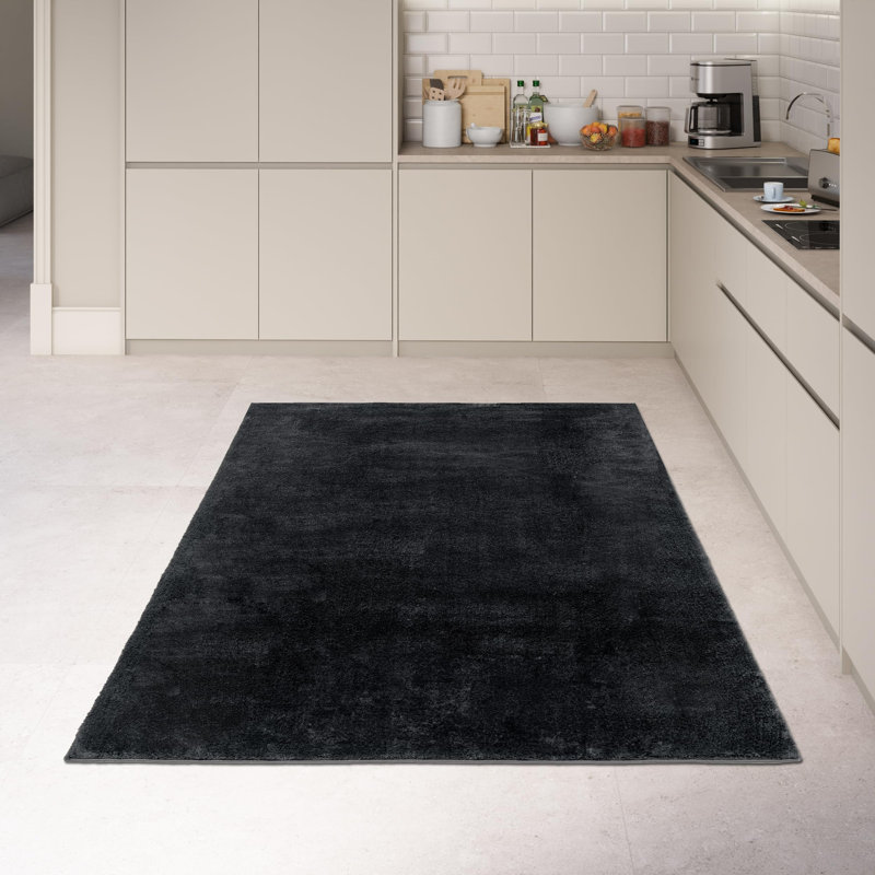 Rectangle Washable Area Rug, Black, 60 x 110 cm