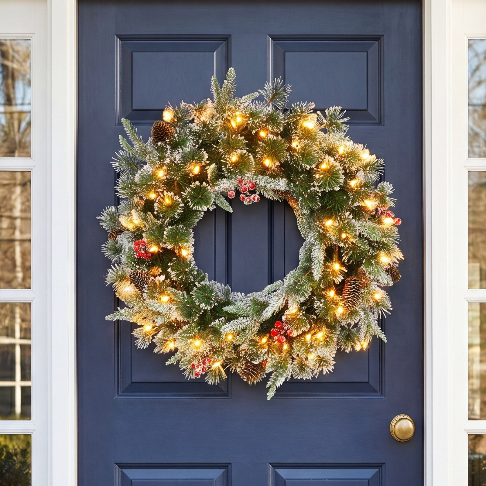 24'' Faux Pine Lighted Wreath