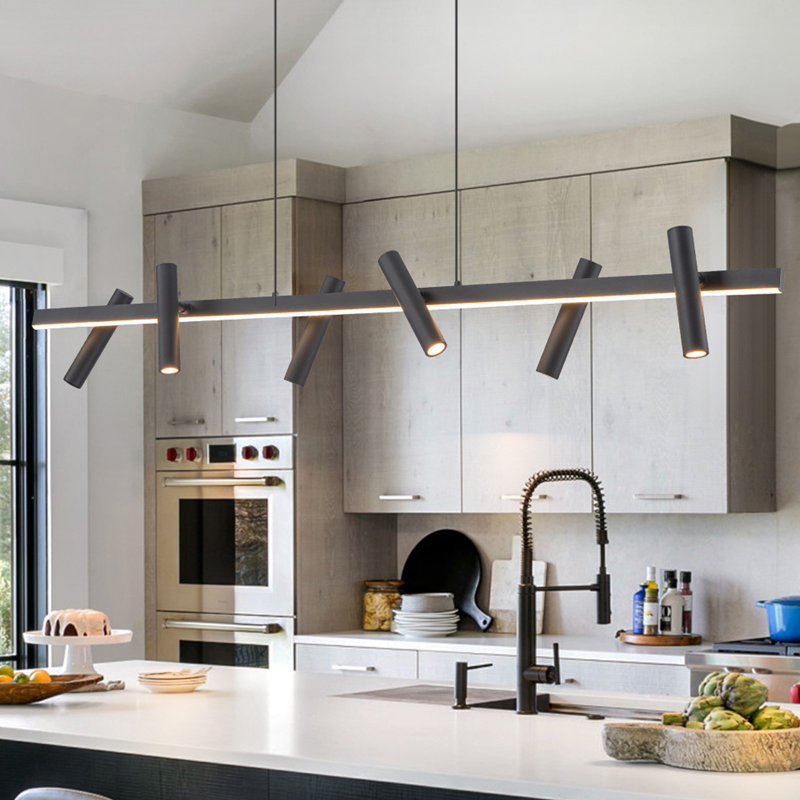 Luminaire suspendu linéaire pour îlot de cuisine à 7 lumières DEL, Noir mat