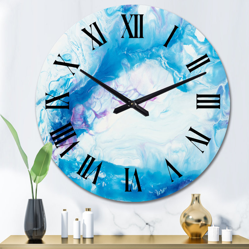 Abstrait art liquide blanc et bleu - horloge murale moderne, Grand