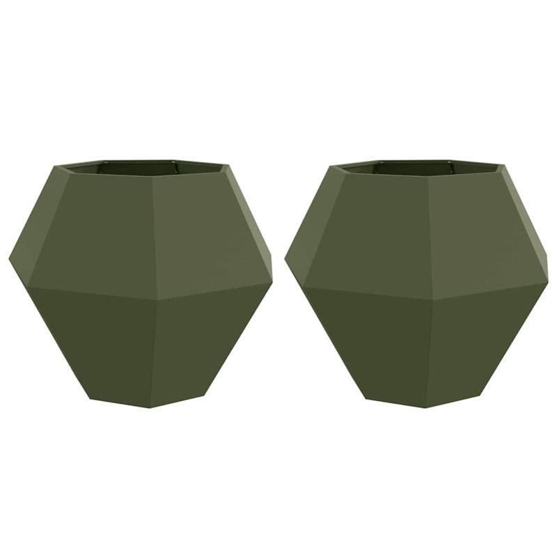 Planter 2 Pcs Steel, Olive Green, 80cm H x 100cm W x 100cm D