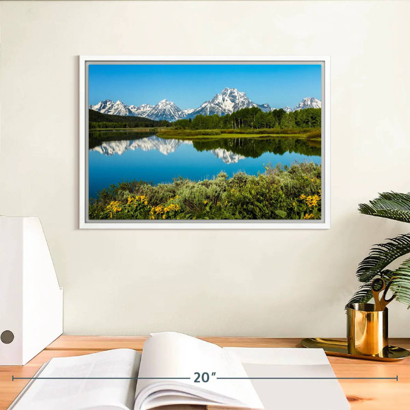 Réflexions du lac Grand Teton, Cadre flottant blanc, 13 po x 9 po