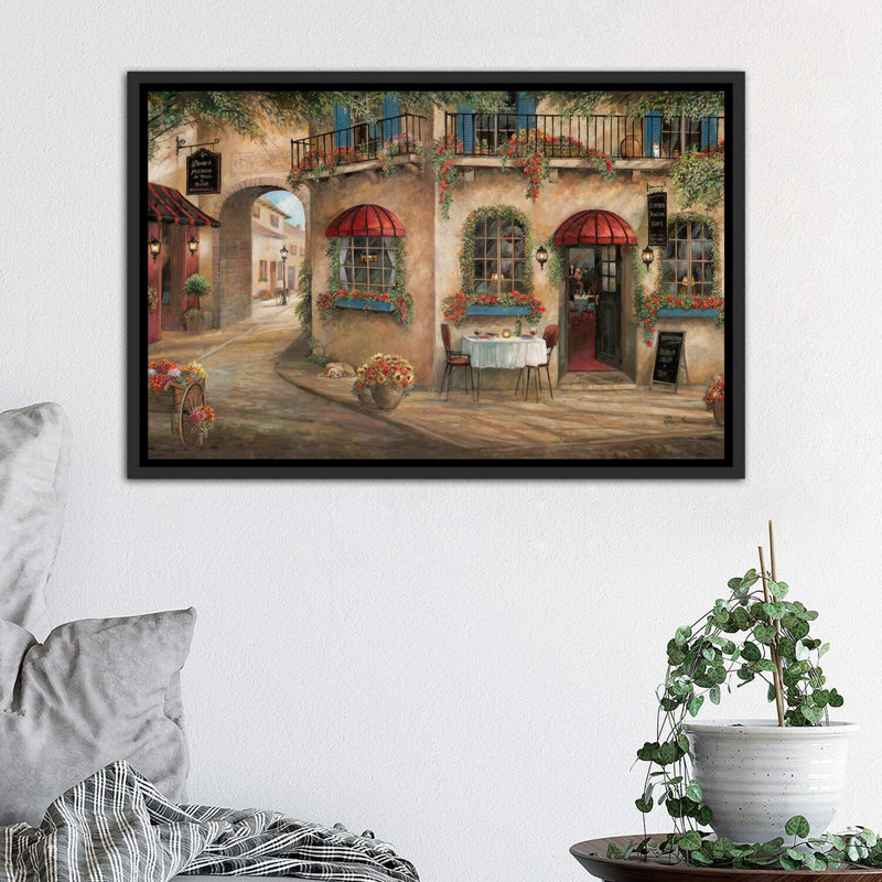 " Gino's Pizzaria " by Ruane Manning, Distressed Black Floater Framed, 18" H x 26" W x 1.5" D