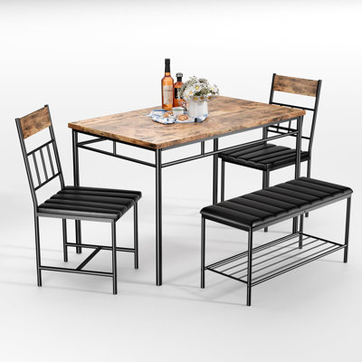 Dining Table Set for 4, Kitchen Table with Upholstered Bench and 2 Chairs, Modern Space-Saving Ideal for Small Apartments Brown