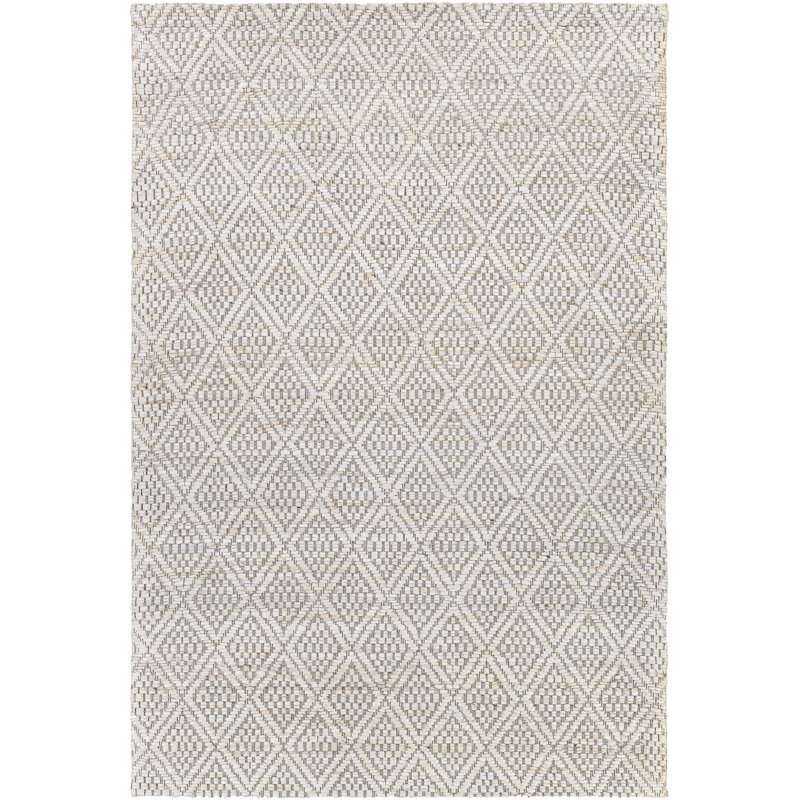 Tapis crème / gris en jute tissé à plat à la main à motif géométrique Winthrop, Rectangle 8 pi 10 po x 12 pi
