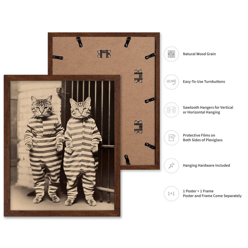 Chats en Prison, Poster, 08"H x 10"W, Brown Framed
