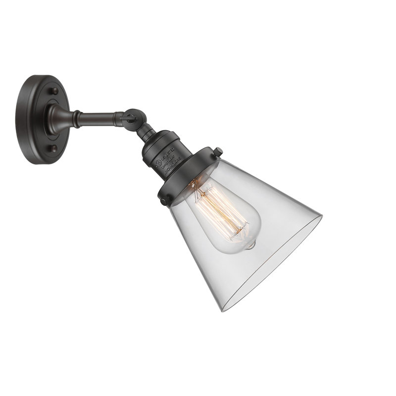 Cone 1 Light Sconce, 6 Watt Vinage LED Bulb, Clear, Oil Rubbed Bronze