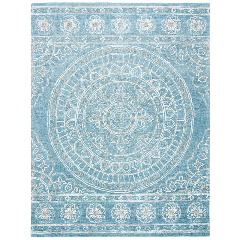 Barberton Hand Tufted Wool/Cotton Oriental Rug in Blue/Ivory, Rectangle 8' x 10'