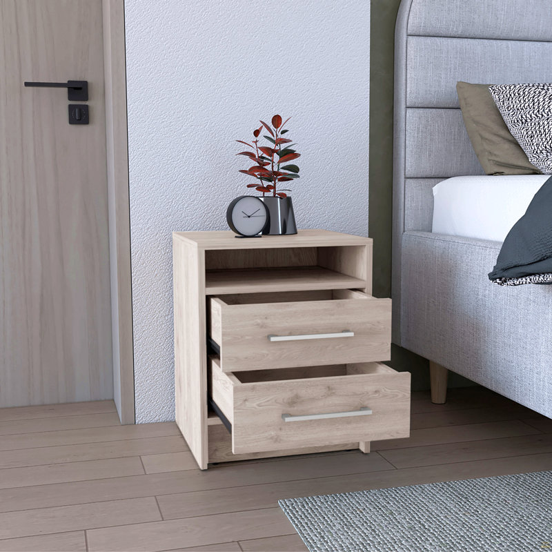Table de chevet, table de bout, plateau de table d'appoint, deux tiroirs, Gray