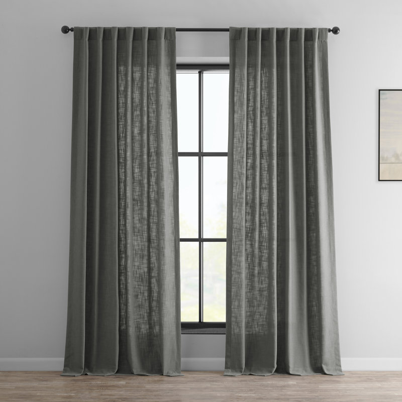 Clem Heavy Faux Linen Light Filtering Curtains For Bedroom & Living Room Curtains - Single Panel Drapes, 50" W x 120" L