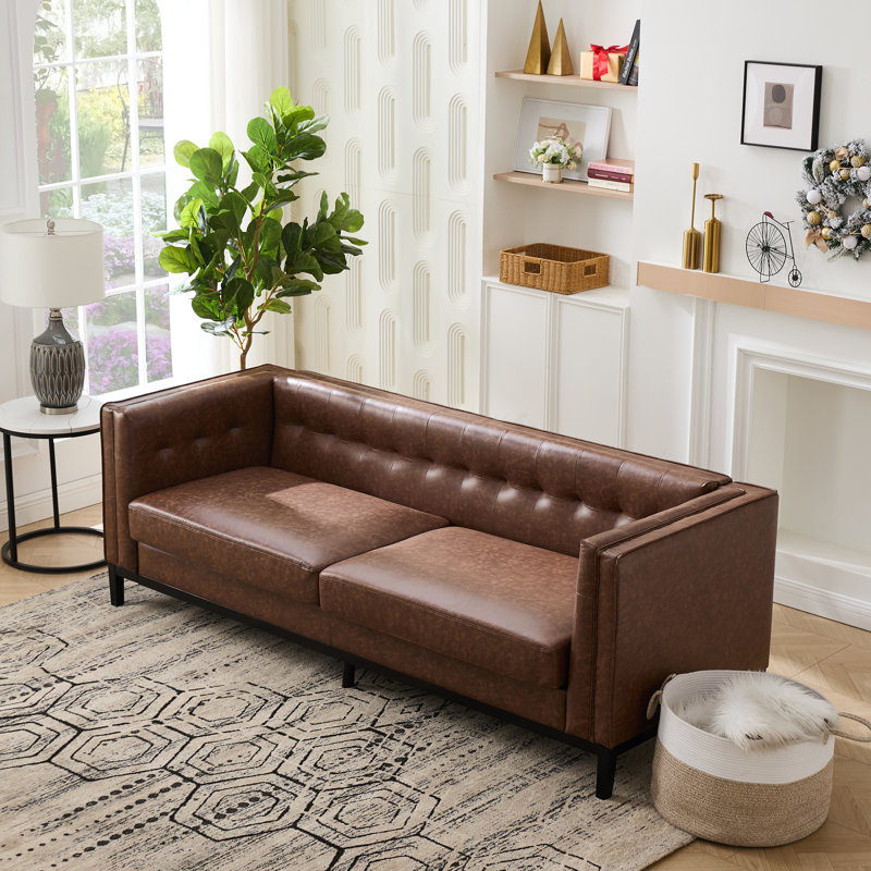 91'' Chenille Velvet Living Room Sofa, Dark Brown