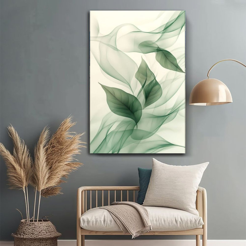 Art mural sur toile à motif de feuilles vertes Art Nouveau, 24 po x 36 po