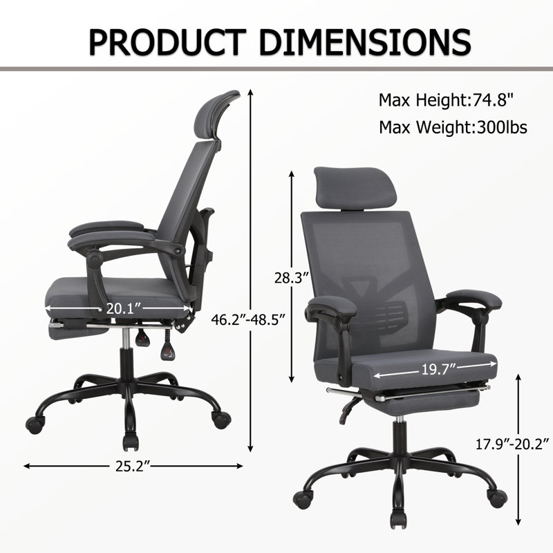 Chaise de bureau ergonomique Yepez, Gris