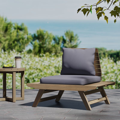 Armless Club Chair, Outdoor Wood Chair, Outdoor Patio Chair For Backyard, Porch, Balcony