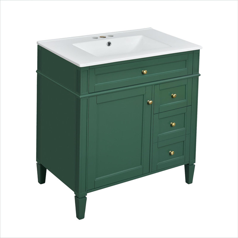 Meuble-lavabo de 30 po avec lavabo supérieur, meuble-lavabo moderne avec 2 tiroirs et tiroir escamotable, meuble-lavabo simple
