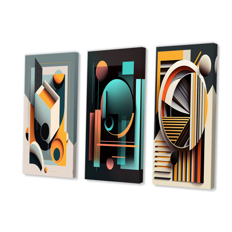 «Minimal Bauhaus Dimensions I» sur toile, ensemble de 3 pièces, H 32 po x l 48 po x P 1 po