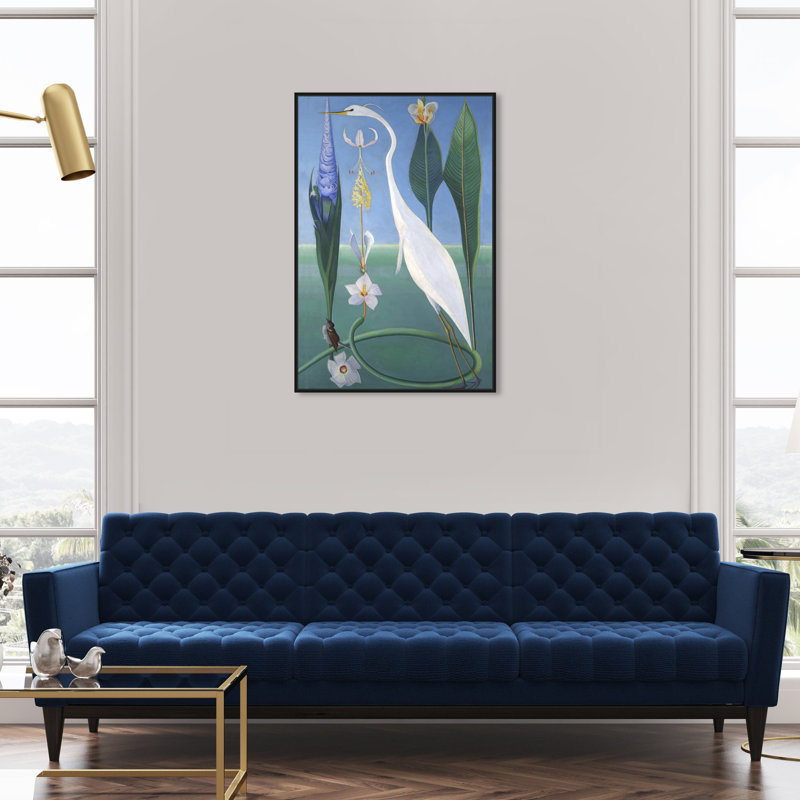 Oiseau dans un jardin - Peinture, H 36 po x l 24 po, Cadre noir