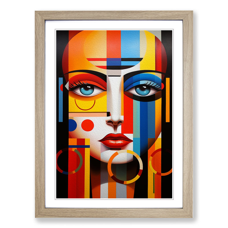 Rainbow Constructivism - Single Picture Frame Print on Wood, Oak, 34cm H x 25cm W x 2cm D