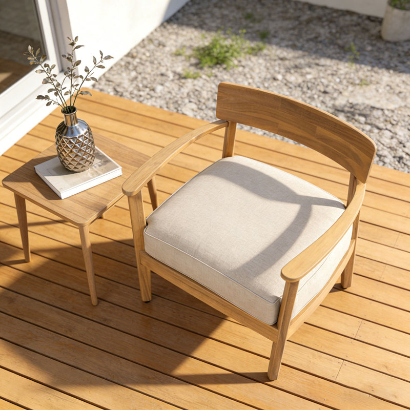 Wood Club Chair With Seat Cushion, Beige-Quantity 1