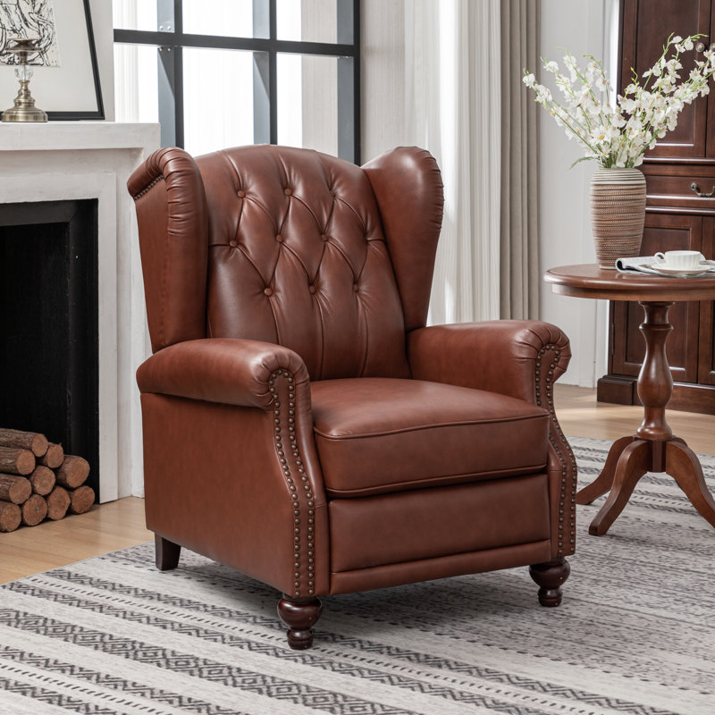 Fauteuil inclinable en cuir véritable de 31 po Almantas, Cuir véritable brun