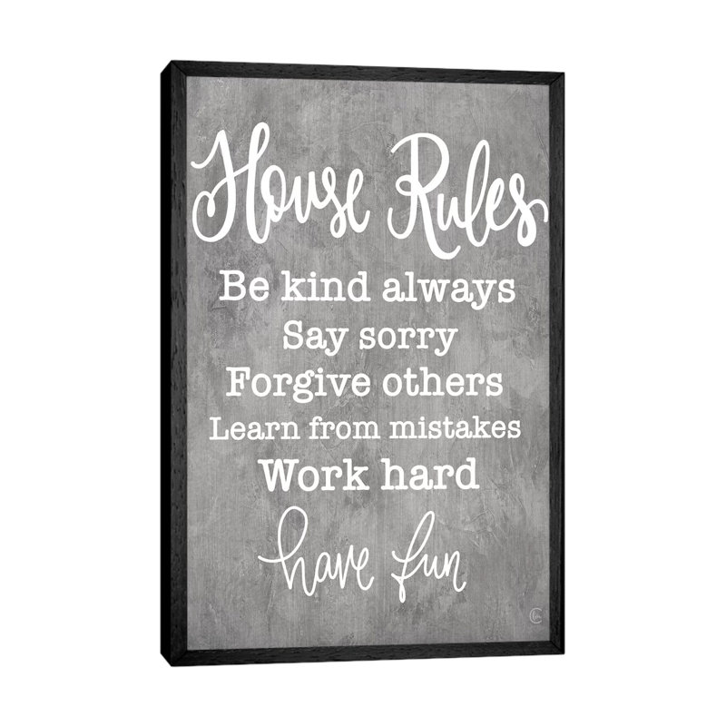 House Rules - Print on Canvas, 66.04cm H x 45.72cm W x 3.81cm D, Black Framed