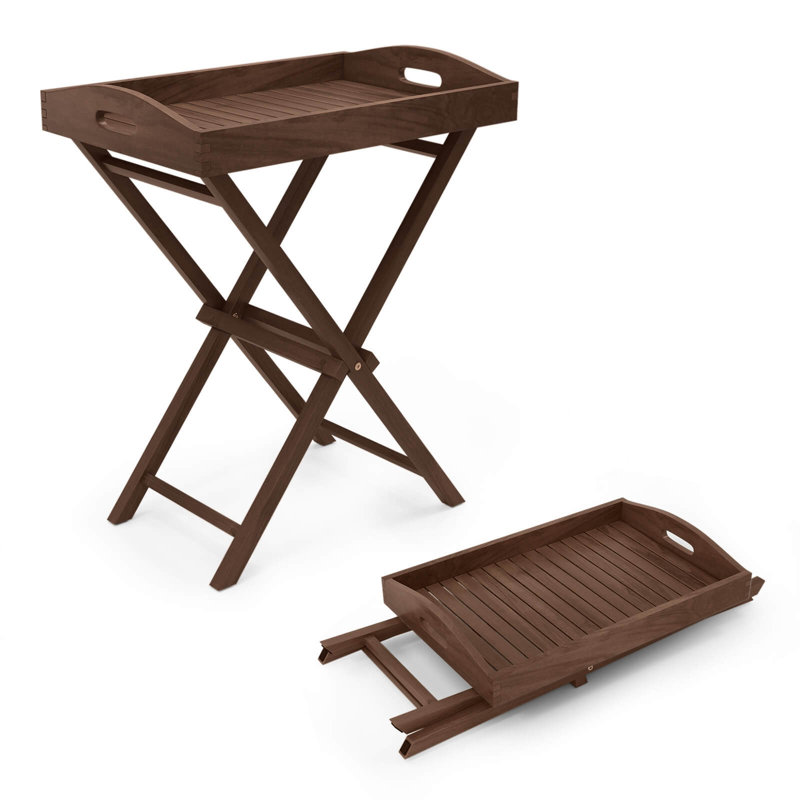 1 Pcs Solid Teak Wood Tray Table 28" High Folding Table With Removable Tray Top