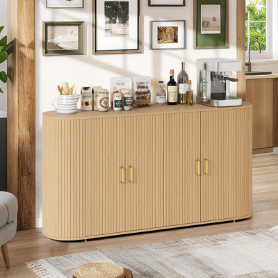 Grand buffet de 63 po avec rangement, console multimédia moderne pour le salon de la salle à manger, chêne
