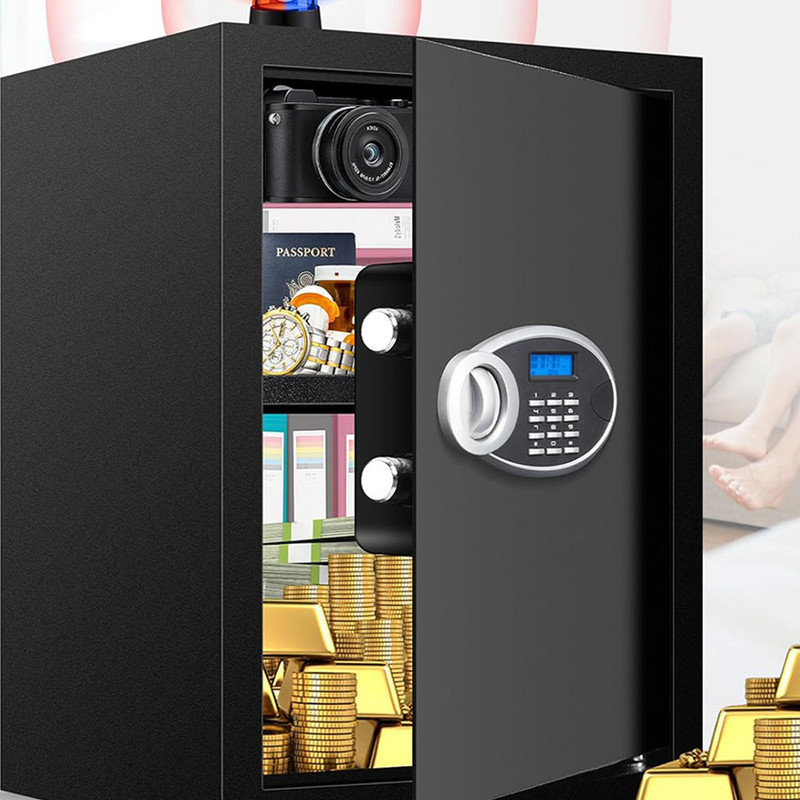 Digital Personal Security Safe Box with Programmable Keypad and Spare Keys, Fireproof Document Safe for Home Uses, Black