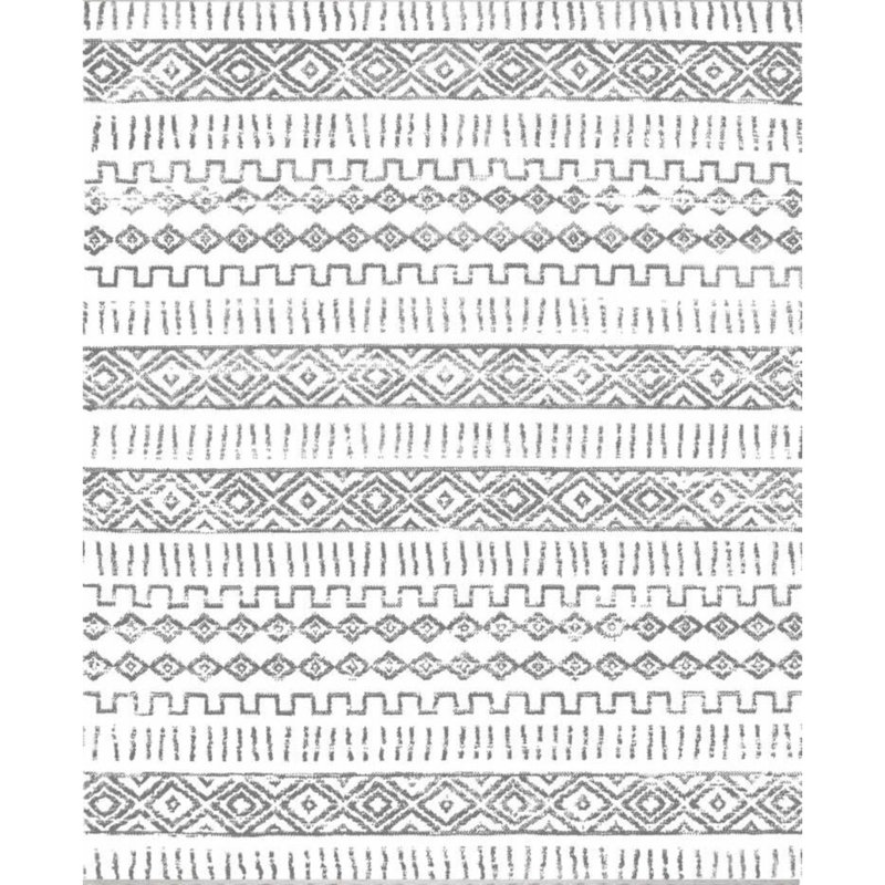 Tapis marocain en polyester tissé à la machine en gris / blanc, Rectangle 2 pi 7 po x 4 pi 11 po