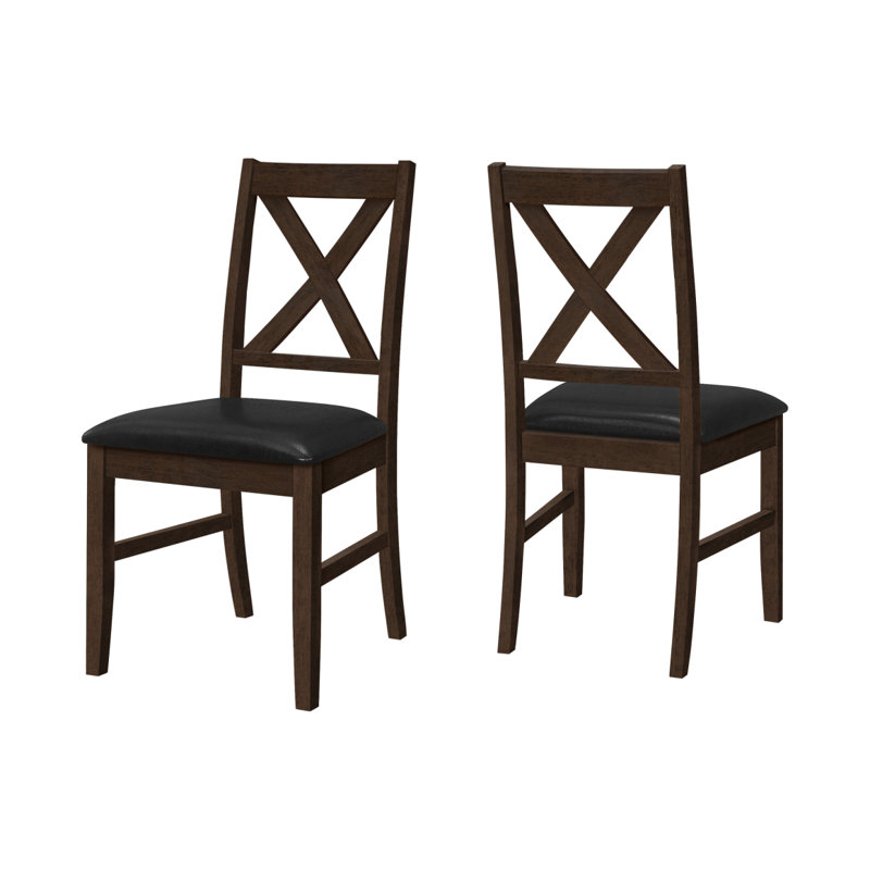 Chaise de salle à manger, hauteur 37 po, ensemble de 2, salle à manger, cuisine, côté, rembourré, bois massif brun, aspect cuir brun, transitionnel