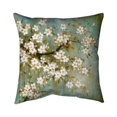 White Cherry Blossom - Double Sided Print Indoor Pillow - 16X16
