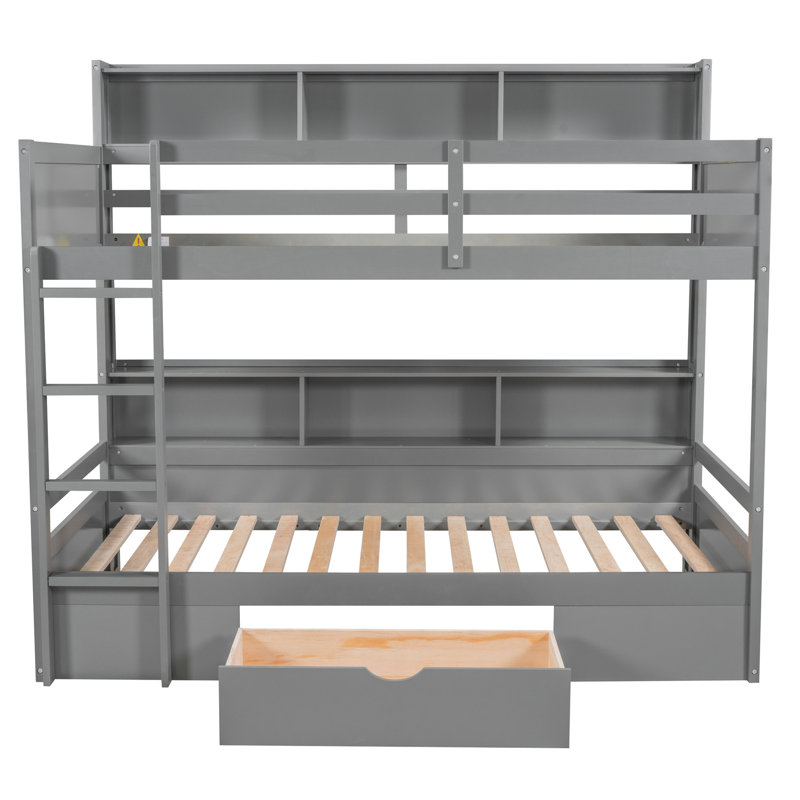 Gray Twin Bunk Bed With Practical Storage Features - Space Optimization Solution Functional Drawer Enhance Room Utility